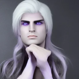 Dark Elf Male White Hair Lavender Eyes