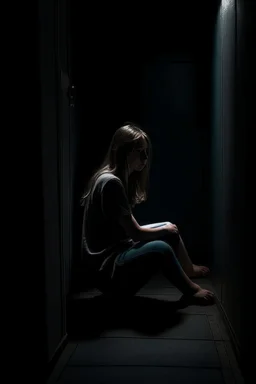 a girl sitting in a dark corner