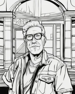 Outline art for coloring pages with Mark E. Dean, white background, sketch style, only use black outline, white background, no shadows and well and clear outline