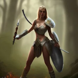 lola as a cute female gladiator in blurry forest