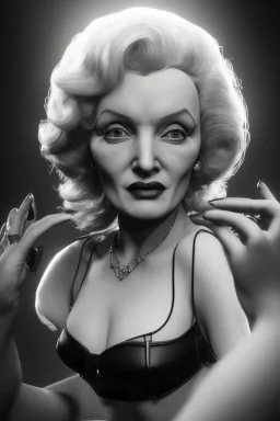 young Marlene Dietrich as evil queen in black leather gown, angry, busty, curvey, cleavage, unreal 5, octane render,cinema4d, dynamic lighting, dramatic lighting, 4k, redshift render, highly detailed, hyper realistic