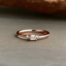 delicate thin ring with baguette diamond, knot, rose gold, thin ring