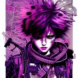 beautiful punk girl, hyper detailed, intricately detailed, illustration by <kilian eng> <Yoji Shinkawa>, purple tones,