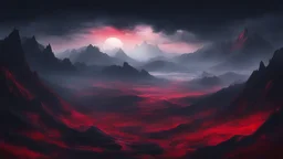 underworld background, dark red, dark color, mountain, tree