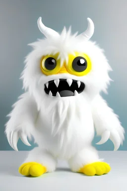 Make a fluffy white monster with a giant mouth and yellow eyes And Says bum bum bum With arms