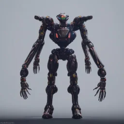 Mecha with metal spider legs his hands are machine guns.