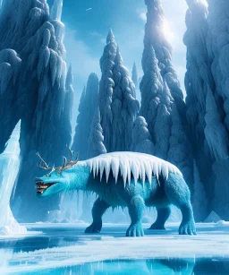 A giant creature frozen in ice,midjourney style, 8k, photorealistic, cinematic lighting, dramatic, atmosphereric,