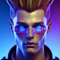 A beautiful portrait of a cute cyberpunk chad purple blue color scheme, high key lighting, volumetric light