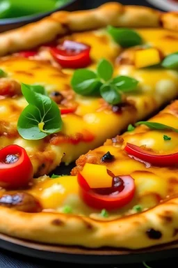Tandoori paneer pizza with close-up details like cheese and paneer
