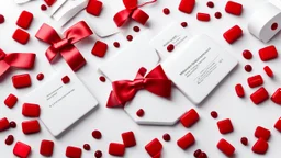 white background, red medical tablets, red ribbon