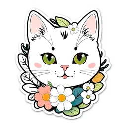 Cute Cat flower Art Print sticker white background