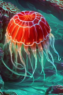 jelly fish beautifully detailed (centered), iridescent shells on a sea bed delicate detail, a rock wall with anemones, small colorful fish swimming around (under water setting), highly detailed, neon ambiance, abstract black oil, gear mecha, detailed acrylic, grunge, intricate complexity, rendered in unreal engine, photorealistic, outer space, vani