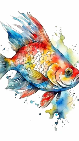 Create a fish with a smear . watercolor drawing fine line draw