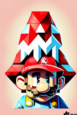 Geometric Mario with M on his hat, illustration