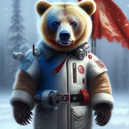 Cyberpunk Portrait of cyborg bear child with brown hair and with cute face, north pole snowy vibe , perfect composition, hyperrealistic, super detailed, 8k, high quality, trending art, trending on artstation, sharp focus, studio photo, intricate details, highly detailed, by greg rutkowski