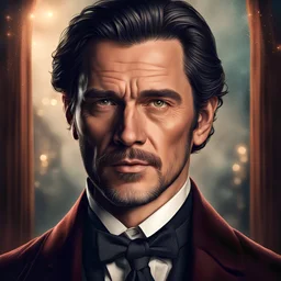 "Create a mesmerizing, cinematic portrait of a gentleman. Bring out the charisma and intensity in his eyes while adding a touch of film-like vibe to the entire image. Use AI to enhance the details and colors, giving the portrait a striking and impactful feel."