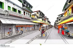 Hanoi train Street+Hanoi train Street+riomaggiore italy croquis architecture, city drawing, perspective drawing, point perspective, architecture croquis drawing