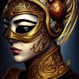 Very very very very highly detailed epic photo of full face with beautiful ornamental venetian mask, intricate, dystopian, sci-fi, extremely detailed, digital painting, artstation, concept art, smooth, sharp focus, illustration, intimidating lighting, incredible art by Artgerm and Vincent di Fate and Anton Pieck