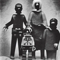 Old creepy photo of unusual children with lego