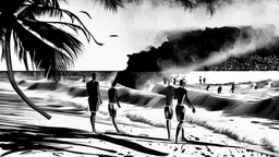 Beach, black and white Victor illustration