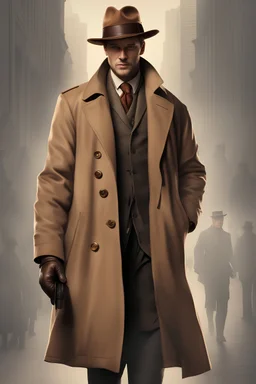 A long light brown coat with a detective hat and long light brown boots