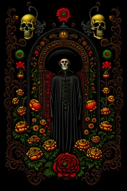 Jan Van Eyck Ornate Halloween Fantasy Art T-Shirt Design, Black Background