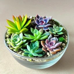 succulent terrarium in a glass bowl, pastel colors, sunbeam, adorable