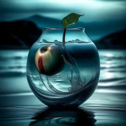 lovely double exposure image by blending together a stormy sea and a glass apple. The sea should serve as the underlying backdrop, with its details subtly incorporated into the glossy glass apple, sharp focus, double exposure, glossy glass apple, (translucent glass figure of an apple) (sea inside) lifeless, dead, glass apple, earthy colors, decadence, intricate design, hyper realistic, high definition, extremely detailed, dark softbox image, raytracing, cinematic, HDR, photorealistic (double exp