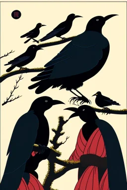  a group of crows that are on top of each other, a poster by Nōami, ukiyo-e, anime aesthetic, minimalist.