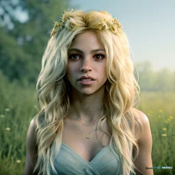 Shakira, artist, 30 years old, Realistic image, waist up portrait, Michael Goundry style. blonde, loose long hair, eyes make up, perfect, glow, circle iris. concept art, smooth, unreal engine 5, god lights, ray tracing, RTX, lumen lighting, ultra detail, volumetric lighting, 3d, finely drawn, high definition, 4k.