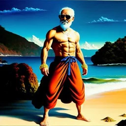 Drawing of 'Master Roshi',painting by Earl Norem, simon Bisley,frazetta,Howard,西嘛哒, evan lee, Vallejo,kelly oil on canvas, cinematic composition, extreme detail,fit full body inside picture,8k