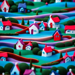 Odd dada village made of modeling clay, odd, sky filled with galaxies, stars and planets, block colours, houses, naïve, Tim Burton, Harry Potter, surreal landscape, sharp focus, colorful, bokeh, 8k, highly detailed, large format film, medium format film, shot on Hasselblad