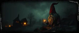 dark gnome , pinhole cam, airbrush 3d rendering, in the style of John Atkinson Grimshaw , torn edges on border