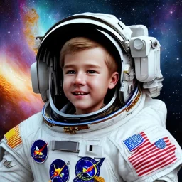 ragazzo affascinante,figlio delle stelle,biondo viso bellissimo con occhi chiari, astronavi nel cosmo tra stelle e galassie