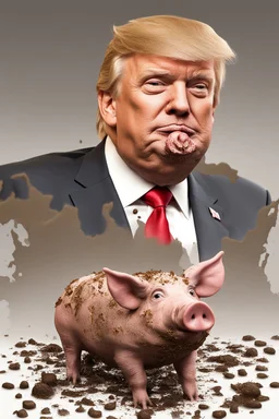 president donald trump as a pig covered in feces