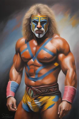 full color facial Portrait of Professional Wrestler The Ultimate Warrior - oil painting by Scott Kendall