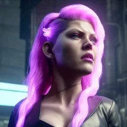 Actress, young Katheryn Winnick, android woman, circuits in face, glow painted face, shaved hair, ghost in the shell, leather coat, cyber punk, neon, army, bamboo, blood, portrait, gradient color background, unreal engine 5, soft color, 16 bit, god lights, ray tracing, RTX, lumen lighting, ultra deatail, volumetric lighting, 3d, finely drawn, hd.