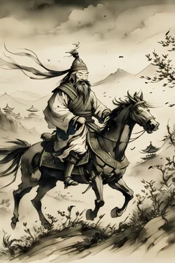 general yue fei in battlefield in chinese ink painting
