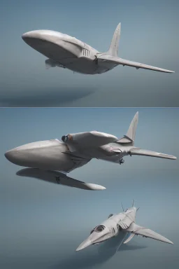 ideation aeroplane airmed inspired by shark with side view, quarter view and front view