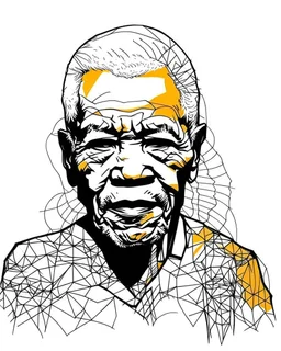 simple outlines art, bold outlines, clean and clear outlines, no tones color, no color, no detailed art, art full view, full body, wide angle, white background, Nelson Mandela