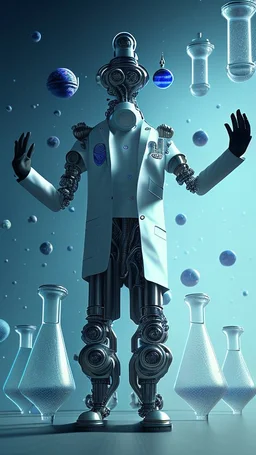 Nikola Tesla, detailed and intricate calligraphy ink painting of a "cyborg Mad Scientist" holding beakers, outer space Background cosmic fractals, dystopian, concept art, unreal engine 5, god rays, ray tracing, RTX, lumen lighting, ultra detail, volumetric lighting, 3d, finely drawn, high definition, high resolution. award-winning: professional portrait: atmospheric: commanding: fantastical: clarity: 16k: ultra quality: striking: brilliance: stunning colors: amazing depth: masterfully crafted