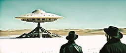 UAP, UFO, Alberta Desert, cinematic, Fuji Film, Anamorphic lens, 2040s, deep depth of field, in a Cyber punk WW3 film