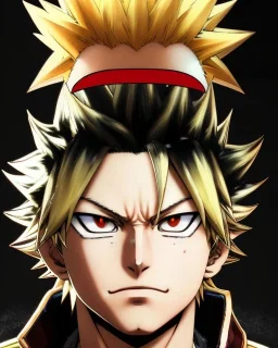 Detailed anime portrait of bakugo from my hero academia, gold hair and golden eyes, black suit, intricate details, full body portrait, keep head in frame, slight smile, black Japanese motif, concept art, highly detailed, digital painting, concept art, sharp focus, illustration, art by Yoji Shinkawa, WLOP and greg rutkowski and alphonse mucha and artgerm and yanjun Chen and Junji ito and Makoto Shinkai, HDR, octane render