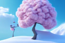 pink tree and snow