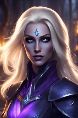 masterpiece, rounded eyes, perfect face, female drow wizard, blonde hair, 4k