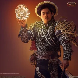 Insanely detailed photograph of an “male mariachi warrior holding glowing D20” with intricate detailed Sombrero, intricate charo, hyperdetailed painting by Ismail Inceoglu Huang Guangjian and Dan Witz CGSociety ZBrush Central fantasy art album cover art,8K, hdr, mysterious, flickeringlights ,Stoic