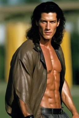 20-year-old, extremely muscular, short, curly, buzz-cut, military-style haircut, pitch black hair, Paul Stanley/Elvis Presley/Keanu Reeves/Pierce Brosnan/Jon Bernthal/Sean Bean/Dolph Lundgren/Patrick Swayze/ hybrid, as the extremely muscular Superhero "SUPERSONIC" in an original patriotic red, white and blue, "Supersonic" suit with an America Flag Cape,