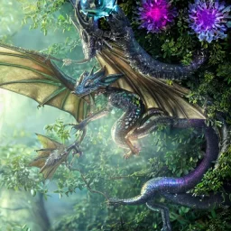 closeup of stunning, cute baby dragon with iridescent wings and glittery scales in forest with globes of light, flowers, 8k resolution, 3D octane render, intricate, sharp, crisp, digital art, detailed matte, volumetric lighting George Grie, Anne Dittman, Anne Stokes, Lisa Parker, Selina French, greg rutowski