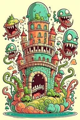 cartoon bacteria build a palace in the teeth of the mouth