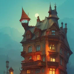 A old European building that look like a dragon+ Book illustration by Gediminas Pranckevičius, Jean Baptiste Monge, Brian Kesinger, Anton fadeev, strong lines, high contrast vibrant colors, 16k resolution, trending on behance""